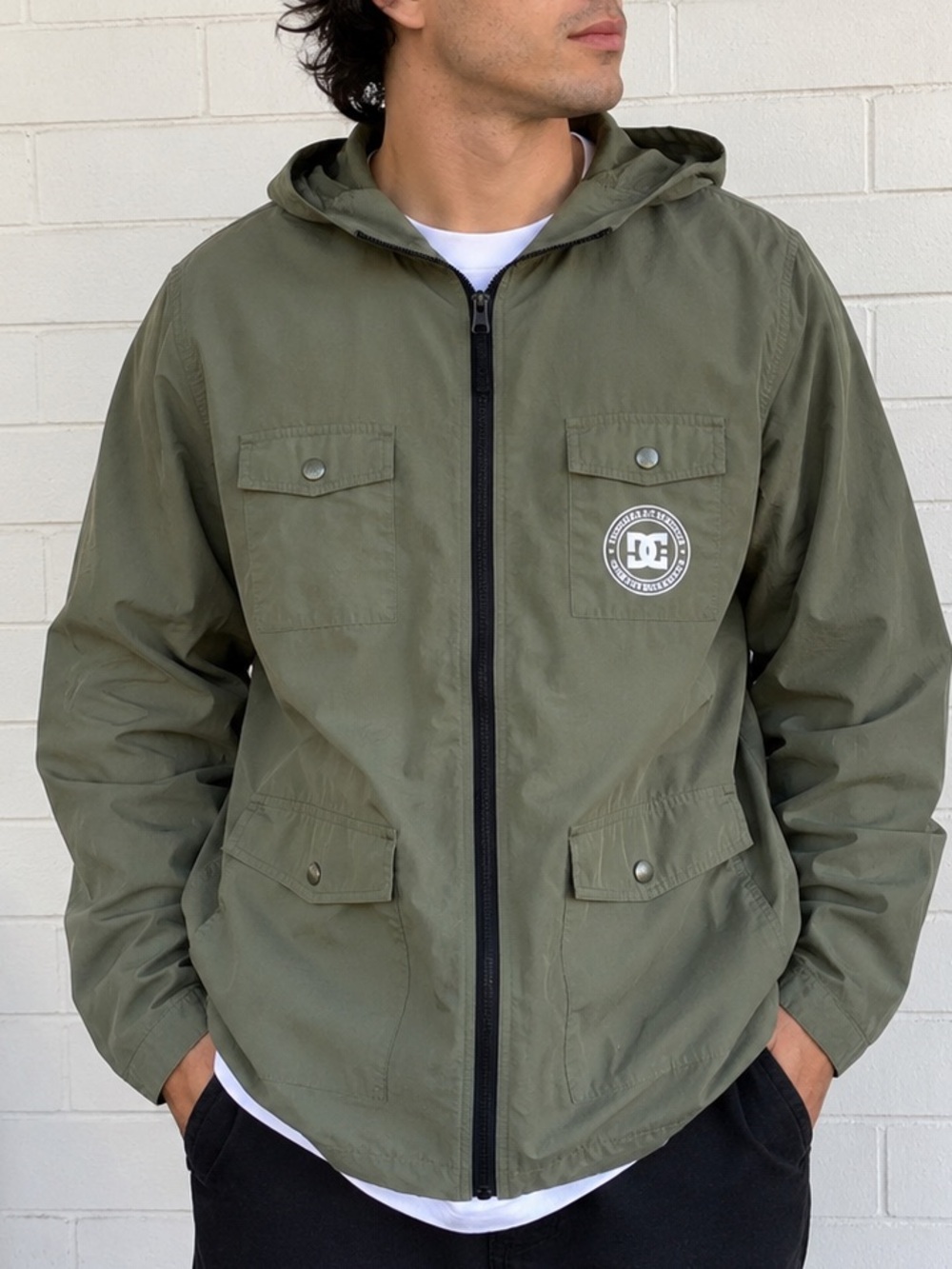 DC Shoes Avalanche Hooded Jacket Mens XL Olive Green Full Zip Utility Skate Coat